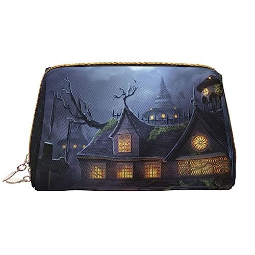 Lotus Blume und Libelle Gedruckt Make-up Tasche Leder Kosmetiktasche Reise Kulturbeutel Frauen Organizer Taschen, Halloween Spukhaus, Einheitsgröße, Taschen-Organizer von BAFAFA