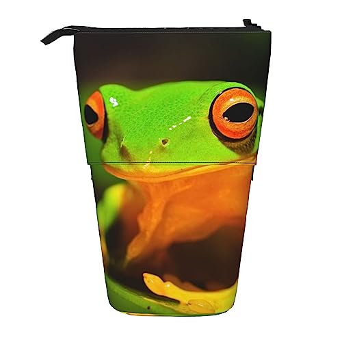 Lovely Tree Frogs Printed Pencil Case Pen Pouch Teleskop Pouch Bag Standing Pencil Holder Makeup Bag Cosmetic Organizer Bag Box Unisex, Schwarz , Einheitsgröße von BAFAFA