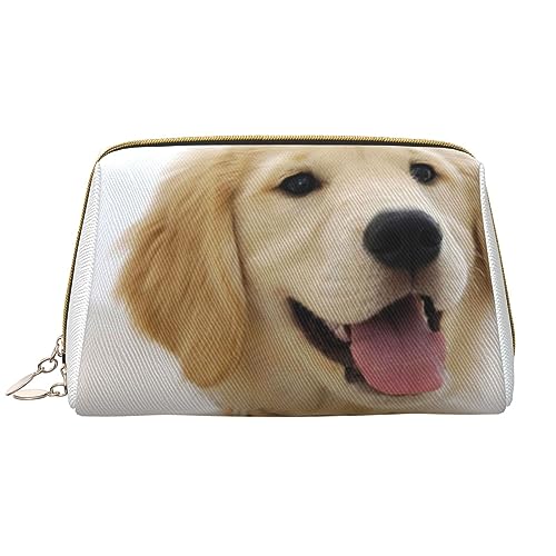 Lustige Happy Mops Hund Gedruckt Make-up Tasche Leder Kosmetiktasche Reise Kulturbeutel Frauen Organizer Taschen, Golden Retriever Welpen, Einheitsgröße, Taschen-Organizer von BAFAFA