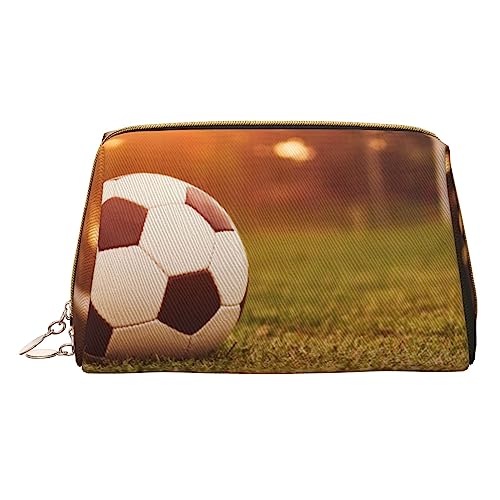 Make-up-Tasche mit Aufdruck "Fußball auf einem Feld", Reise-Make-up-Organizer, Kosmetikpinseltasche, Leder-Make-up-Tasche, Reißverschluss-Tasche, Kulturbeutel für Damen, weiß, Einheitsgröße, weiß, von BAFAFA