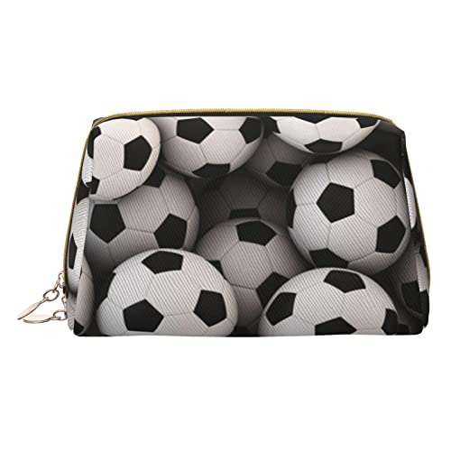 Make-up-Tasche mit Fußball-Motiv, bedruckt, Reise-Make-up-Organizer, Kosmetikpinseltasche, Leder-Make-up-Tasche, Reißverschluss-Tasche, Kulturbeutel für Damen, weiß, Einheitsgröße, weiß, Einheitsgröße von BAFAFA