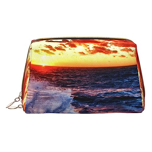 Make-up-Tasche mit Meeresspray und Sonnenaufgang, bedruckt, Reise-Make-up-Organizer, Kosmetikpinseltasche, Leder-Make-up-Tasche, Reißverschluss-Tasche, Kulturbeutel für Damen, weiß, Einheitsgröße, von BAFAFA