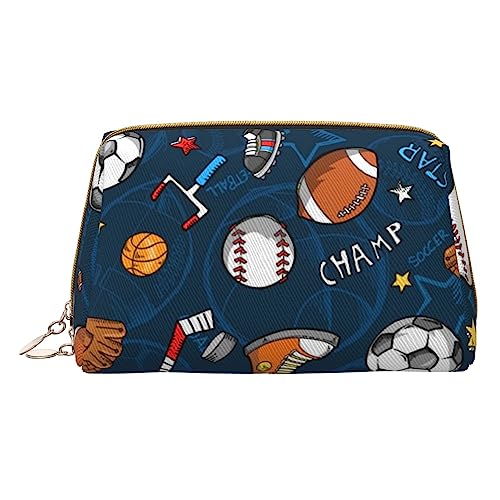 Make-up-Tasche mit Sportball-Muster, bedruckt, Reise-Make-up-Organizer, Kosmetikpinseltasche, Leder-Make-up-Tasche, Reißverschluss-Tasche, Kulturbeutel für Damen, weiß, Einheitsgröße, weiß, von BAFAFA