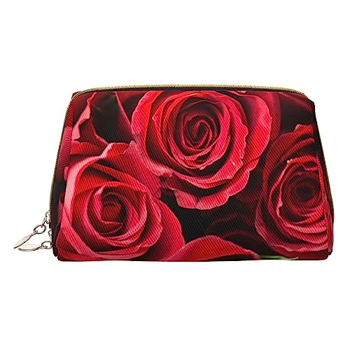 Make-up-Tasche mit rotem Rosen-Aufdruck, Reise-Make-up-Organizer, Kosmetikpinsel-Tasche, Leder-Make-up-Tasche, Reißverschluss-Tasche, Kulturbeutel für Damen, weiß, Einheitsgröße, weiß, Einheitsgröße von BAFAFA