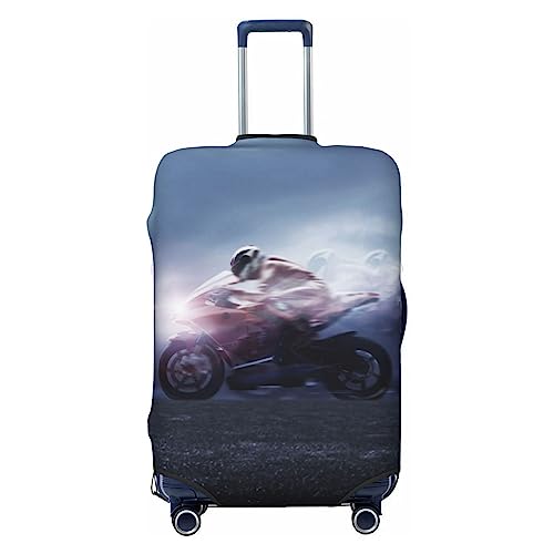 Man Ride A Motorrad bedruckte Kofferabdeckung Gepäckabdeckungen Elastischer Kofferschutz Anti-Kratzer Reisekoffer-Abdeckung Gepäckabdeckung Tasche, Schwarz , XL von BAFAFA