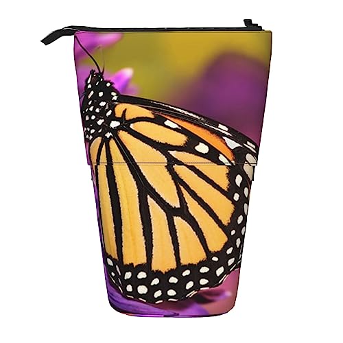 Monarch Butterfly Printed Pencil Case Pen Pouch Teleskop Pouch Bag Standing Pencil Holder Makeup Bag Cosmetic Organizer Bag Box Unisex, Schwarz , Einheitsgröße von BAFAFA