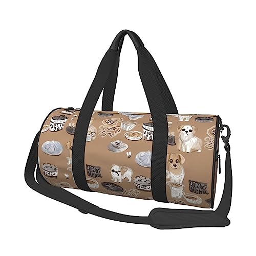 Niedliche Hundetasche mit Knochenmotiv, Motiv: Woof Paw bedruckt, runde Reisetasche, Reisetasche, Turnbeutel, Fitnesstasche, Trainings-Handtasche, Schwarz, Einheitsgröße, Schwarz , Einheitsgröße von BAFAFA