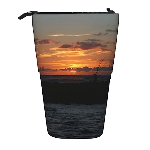 Ocean Cliff Sunset Printed Pencil Case Pen Pouch Teleskop Pouch Bag Standing Pencil Holder Makeup Bag Cosmetic Organizer Bag Box Unisex, Schwarz , Einheitsgröße von BAFAFA