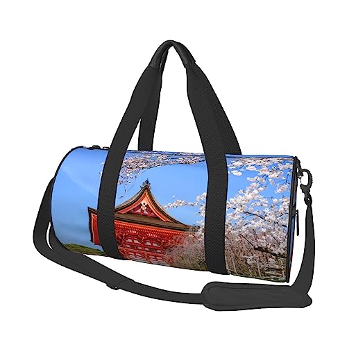 Red Architecture Reisetasche mit Kirschblüten bedruckt, rund, Rolltasche, Turnbeutel, Fitnesstasche, Trainingshandtasche, Schwarz, Einheitsgröße, Schwarz , Einheitsgröße von BAFAFA