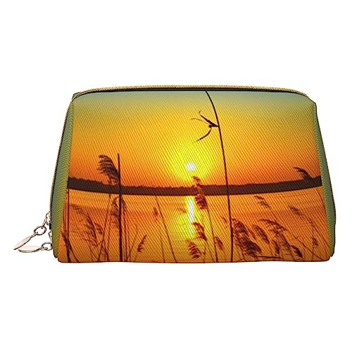 Reeds by the River bedruckte Make-up-Tasche für Reisen, Make-up, Organizer, Kosmetikpinseltasche, Leder-Make-up-Tasche, Reißverschluss-Tasche, Kulturbeutel für Damen, weiß, Einheitsgröße, weiß, von BAFAFA