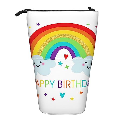 Regenbogen Geburtstag gedruckt Bleistift Fall Stift Beutel Teleskop Beutel Tasche Stehender Bleistifthalter Make-up Tasche Kosmetik Organizer Tasche Box Unisex, Schwarz , Einheitsgröße von BAFAFA