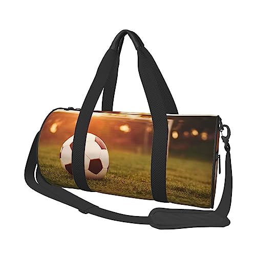 Reisetasche mit Fußball-Motiv auf einem Feld, rund, Rolltasche, Turnbeutel, Fitnesstasche, Trainings-Handtasche, Schwarz, Einheitsgröße, Schwarz , Einheitsgröße von BAFAFA