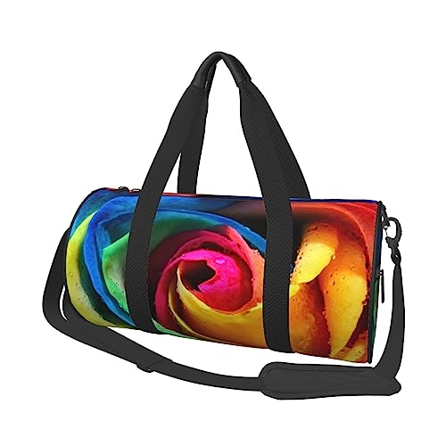 Reisetasche mit Regenbogen-Rosen-Motiv, rund, Rolltasche, Turnbeutel, Fitnesstasche, Trainings-Handtasche, Schwarz, Einheitsgröße, Schwarz , Einheitsgröße von BAFAFA