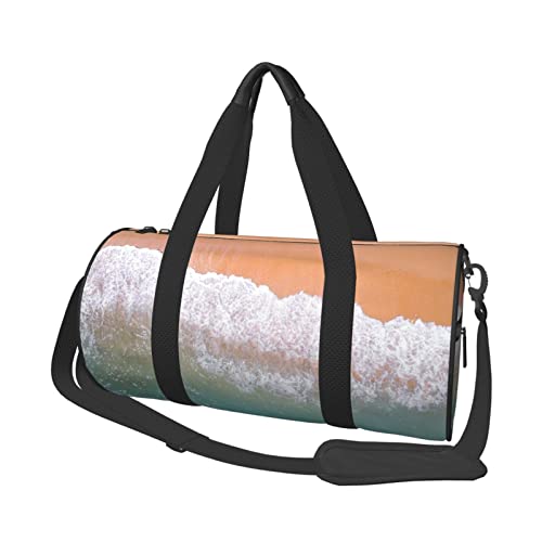 Romantische Strand-bedruckte runde Reisetasche, runde Rolltasche, Turnbeutel, Fitnesstasche, Trainings-Handtasche, Schwarz, Einheitsgröße, Schwarz , Einheitsgröße von BAFAFA