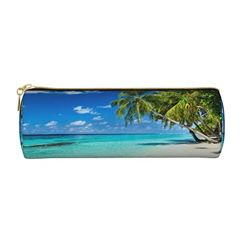 Romantisches Federmäppchen aus bedrucktem Leder mit Strandmotiv, Stifteetui, Kosmetiktasche, Make-up-Tasche, Büro-Aufbewahrungstasche für Männer und Frauen, Romantic Beach2, Einheitsgröße von BAFAFA