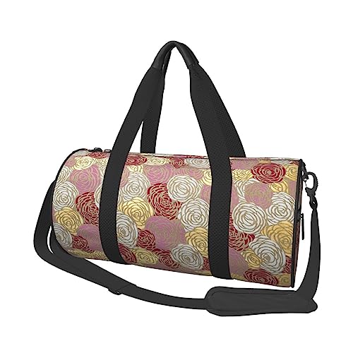 Rose-bedruckte runde Duffel Reisetasche, runde Rolltasche, Turnbeutel, Fitnesstasche, Trainings-Handtasche, Schwarz, Einheitsgröße, Schwarz , Einheitsgröße von BAFAFA