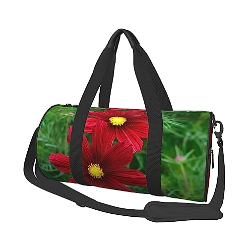 Rote Reisetasche mit Blumendruck, rund, Rolltasche, Turnbeutel, Fitnesstasche, Trainingshandtasche, Schwarz, Einheitsgröße, Schwarz , Einheitsgröße von BAFAFA