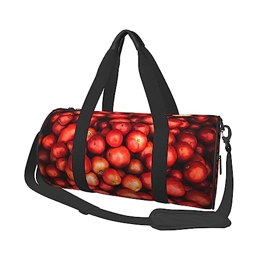 Rote runde Reisetasche mit Früchten, bedruckt, rund, Rolltasche, Turnbeutel, Fitnesstasche, Trainingshandtasche, Schwarz, Einheitsgröße, Schwarz , Einheitsgröße von BAFAFA