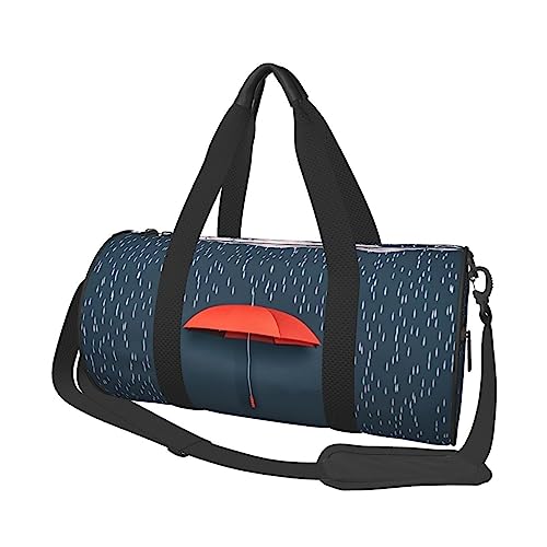 Roter Regenschirm im Regen bedruckt, runde Reisetasche, rund, Rolltasche, Turnbeutel, Fitnesstasche, Trainingshandtasche, schwarz, Einheitsgröße, Schwarz , Einheitsgröße von BAFAFA