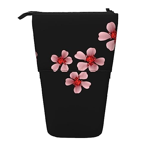 Sakura auf schwarzem bedrucktem Federmäppchen, Stifteetui, Teleskoptasche, Stehender Stiftehalter, Make-up-Tasche, Kosmetik-Organizer, Tasche, Box, Unisex, Schwarz , Einheitsgröße von BAFAFA