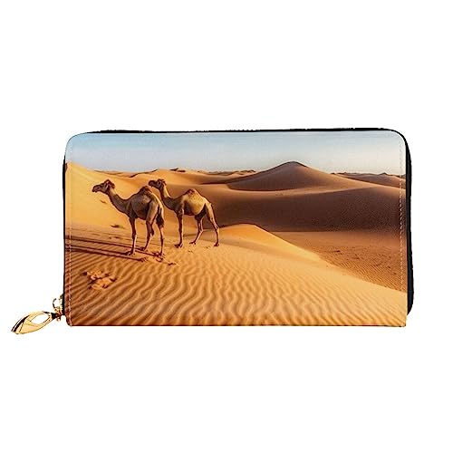 Sanddünen in der Sahara-Wüste bedruckte Ledergeldbörse Damengeldbörse mit Reißverschluss, Handgelenk-Geldbörse, Kartenhalter, Damen-Handy-Clutch, schwarz, Einheitsgröße, klassisch, Schwarz , von BAFAFA