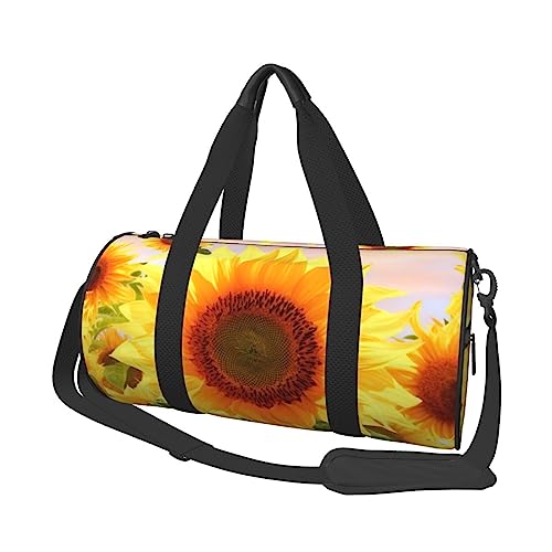 Schöne runde Reisetasche mit Sonnenblumen-Druck, rund, Rolltasche, Turnbeutel, Fitnesstasche, Trainings-Handtasche, Schwarz, Einheitsgröße, Schwarz , Einheitsgröße von BAFAFA