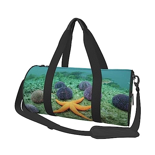 Seestern-bedruckte runde Reisetasche, runde Rolltasche, Turnbeutel, Fitnesstasche, Trainings-Handtasche, Schwarz, Einheitsgröße, Schwarz , Einheitsgröße von BAFAFA