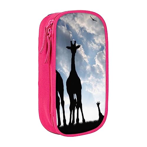 Silhouette von Giraffen auf Gras bedruckte Kosmetiktasche tragbare Make-up-Tasche Reise Schmuck Fall Handtasche Geldbörse Beutel schwarz, rose, Einheitsgröße von BAFAFA