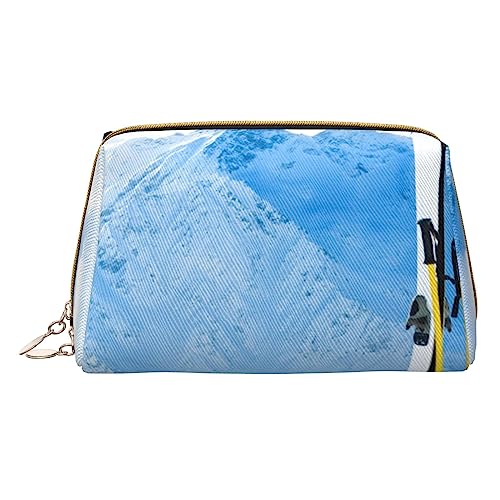 Skis on Mountain bedruckte Make-up-Tasche, Reise-Make-up-Organizer, Kosmetikpinseltasche, Leder-Make-up-Tasche, Reißverschluss-Tasche, Kulturbeutel für Damen, weiß, Einheitsgröße, weiß, Einheitsgröße von BAFAFA