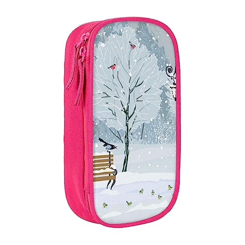 Snow Falling in The Park Bedruckte Kosmetiktasche Tragbare Make-up-Tasche Reise Schmuck Fall Handtasche Geldbörse Beutel Schwarz, rose, Einheitsgröße von BAFAFA