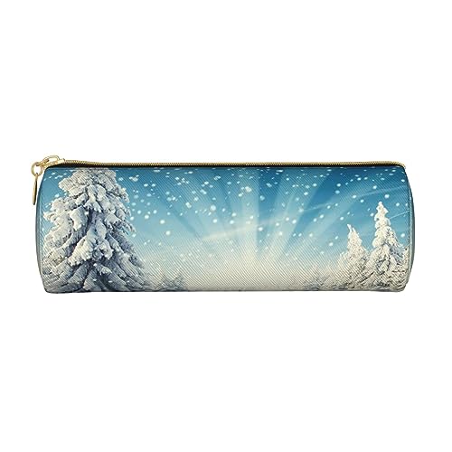 Snow Wonderland Federmäppchen mit Weihnachtsmotiv, bedrucktes Leder, Stifteetui, Kosmetiktasche, Make-up-Tasche, Büro-Aufbewahrungstasche für Männer und Frauen, Snow Wonderland Pine Tree Christmas, von BAFAFA