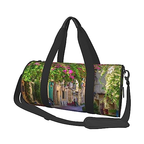 Spring Garden bedruckte runde Reisetasche, rund, Rolltasche, Turnbeutel, Fitnesstasche, Trainingshandtasche, Schwarz, Einheitsgröße, Schwarz , Einheitsgröße von BAFAFA