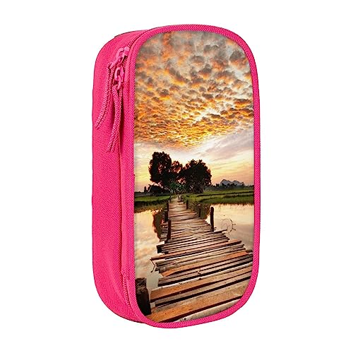 Sunset Atemberaubende Seebrücke bedruckte Kosmetiktasche tragbare Make-up-Tasche Reise Schmuck Fall Handtasche Geldbörse Beutel schwarz, rose, Einheitsgröße von BAFAFA