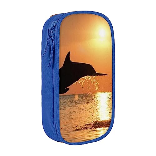 Sunset Dolphin Printed Kosmetiktasche Tragbare Make-up Tasche Reise Schmuck Fall Handtasche Geldbörse Beutel Schwarz, blau, Einheitsgröße von BAFAFA