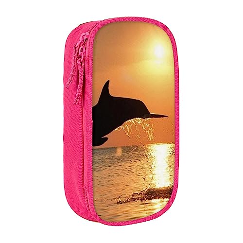 Sunset Dolphin Printed Kosmetiktasche Tragbare Make-up Tasche Reise Schmuck Fall Handtasche Geldbörse Beutel Schwarz, rose, Einheitsgröße von BAFAFA