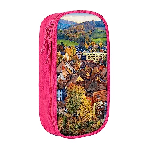 Swiss River Village bedruckte Kosmetiktasche tragbare Make-up-Tasche Reise Schmuck Fall Handtasche Geldbörse Beutel schwarz, rose, Einheitsgröße von BAFAFA