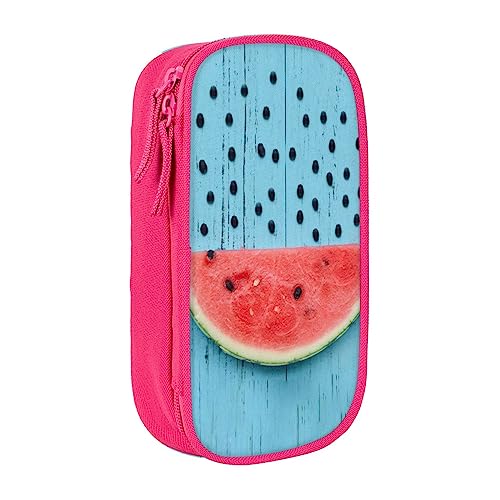 Wassermelone und Samen, die auf blauem Hintergrund fallen, bedruckte Kosmetiktasche, tragbare Make-up-Tasche, Reise-Schmuckkoffer, Handtasche, Geldbörse, Schwarz, rose, Einheitsgröße von BAFAFA