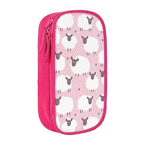 Weiße Schafe auf rosa Hintergrund Gedruckt Kosmetiktasche Tragbare Make-up Tasche Reise Schmuck Fall Handtasche Geldbörse Beutel Schwarz, rose, Einheitsgröße von BAFAFA