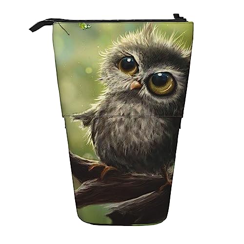 real cute baby owls Printed Pencil Case Pen Pouch Telescopic Pouch Bag Standing Pencil Holder Makeup Bag Cosmetic Organizer Bag Box Unisex, Schwarz , Einheitsgröße, Reisen von BAFAFA