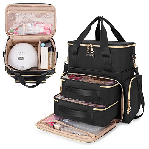 BAFASO Doppelschicht Nagellack Organizer Tasche für 70 Flaschen(bis zu 15ml) und Nageltrockner, Nagellack Tasche für Nagellampe, Nagellack Zubehör und Nageldesign Sets(Patent Angemeldet), Schwarz von BAFASO