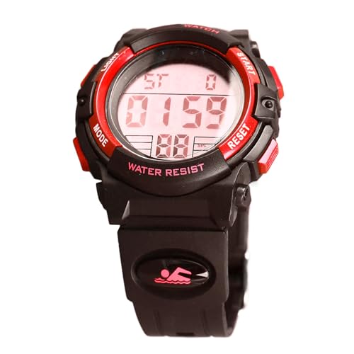 BAFOVY Multifunktionale Digitale Uhr, Ideal für Kinder, Wasserdicht, mit Elektronischen Uhren Zum Schwimmen und Baden (Rot) von BAFOVY