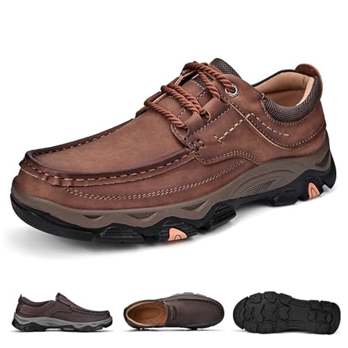 Comfymore-Schuhe for Herren, orthopädische Wanderschuhe for Herren, Slip-On-Schuhe, Loafer, Lederschuhe, leichte, atmungsaktive Freizeit-Sneaker (Color : A Light Brown, Size : 43 EU) von BAFRA