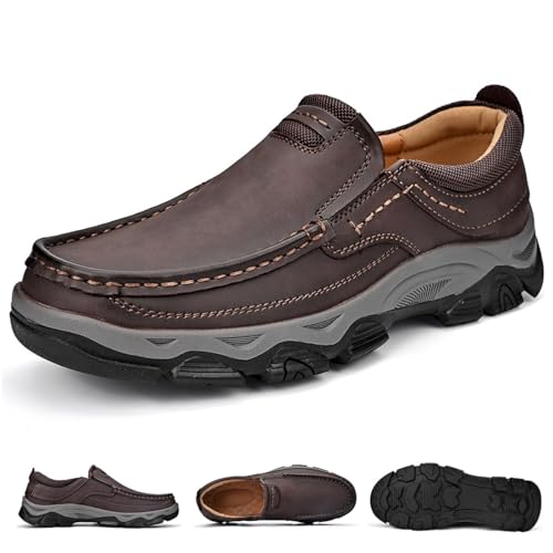 Comfymore-Schuhe for Herren, orthopädische Wanderschuhe for Herren, Slip-On-Schuhe, Loafer, Lederschuhe, leichte, atmungsaktive Freizeit-Sneaker (Color : B Dark Brown, Size : 41EU) von BAFRA