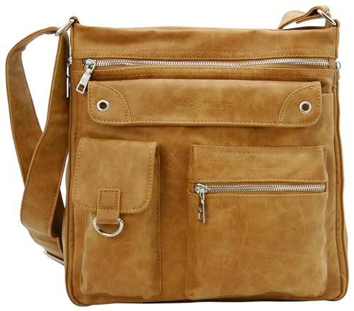 BAG STREET - Damen Handtasche mit vielen Fächern - Vintage Umhängetasche Crossbody Schultertasche - 32 x 32 x 14 cm (Cognac) von BAG STREET INTERNATIONAL