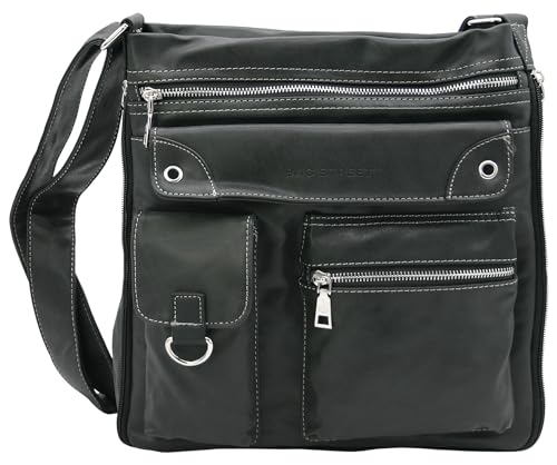 BAG STREET - Damen Handtasche mit vielen Fächern - Vintage Umhängetasche Crossbody Schultertasche - 32 x 32 x 14 cm (Schwarz) von BAG STREET INTERNATIONAL