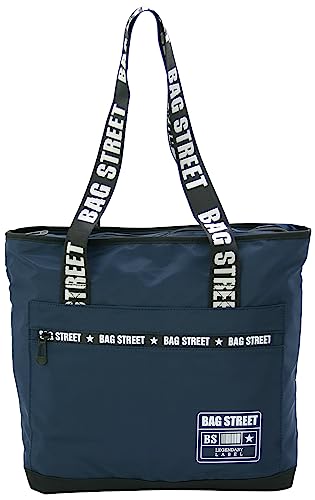 BAG STREET Nylon Schultertasche - Großer, leichter Shopping Bag - modischer Henkel-Print - UTILITY TOTE (Navy-Weiß) von BAG STREET INTERNATIONAL