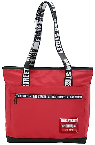 BAG STREET Nylon Schultertasche - Großer, leichter Shopping Bag - modischer Henkel-Print - UTILITY TOTE (Rot-Weiß) von BAG STREET INTERNATIONAL