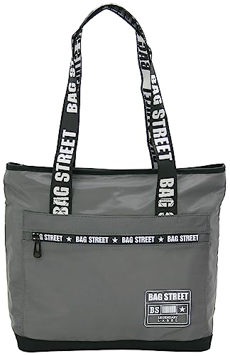 BAG STREET Nylon Schultertasche - Shopping Bag - modischer Henkel-Print - UTILITY TOTE (Grau-Weiß) von BAG STREET INTERNATIONAL