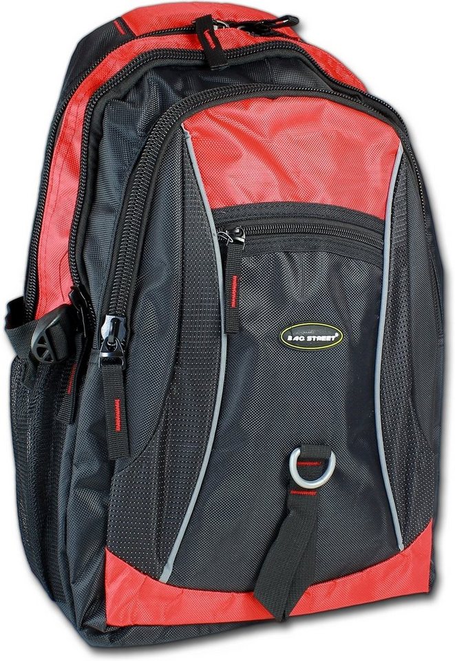 BAG STREET Sportrucksack Bag Street Nylon Rucksack Herren Damen (Freizeitrucksack, Freizeitrucksack), Damen, Jugend Sportrucksack, Freizeitrucksack schwarz/rot, Größe ca. 3 von BAG STREET