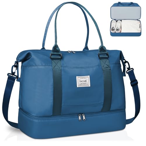 BAGAIL Reisetasche, Wochenendtasche für Damen, Übernachtung, Fitnessstudio, Tragetasche mit Nasstasche, Krankenhaus-Muttertasche für Arbeit und Lieferung, B-pfau blau, Extra Large, Reisetasche von BAGAIL